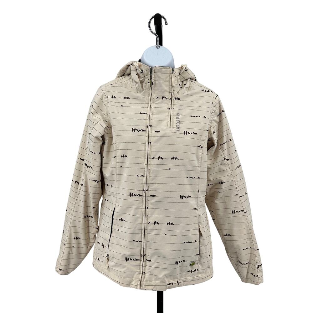 Burton Concert Jacket Womens XS Beige Black Striped Waterproof Snowboarding Coat